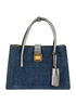 Pushlock Tote, &pound;380, Handbags, Blue/Silver, Denim/Leather, Front view